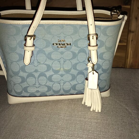 NWT Coach Mollie Tote 25 In Signature Chambray CH228 | eBay Coach Mollie Tote 25 Bag Signature Blue Chambray 2-way crossbody Purse